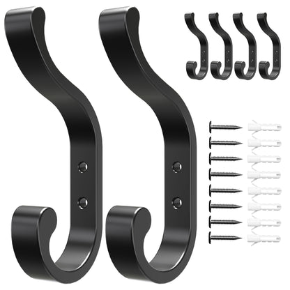 bussdis Wall-Mount Coat Hooks, Heavy Duty 30LB Hooks for Hanging Coats, Bags, Backpacks, Keys, Hats – Black Metal Hooks for Wall,Door (6 Pack)