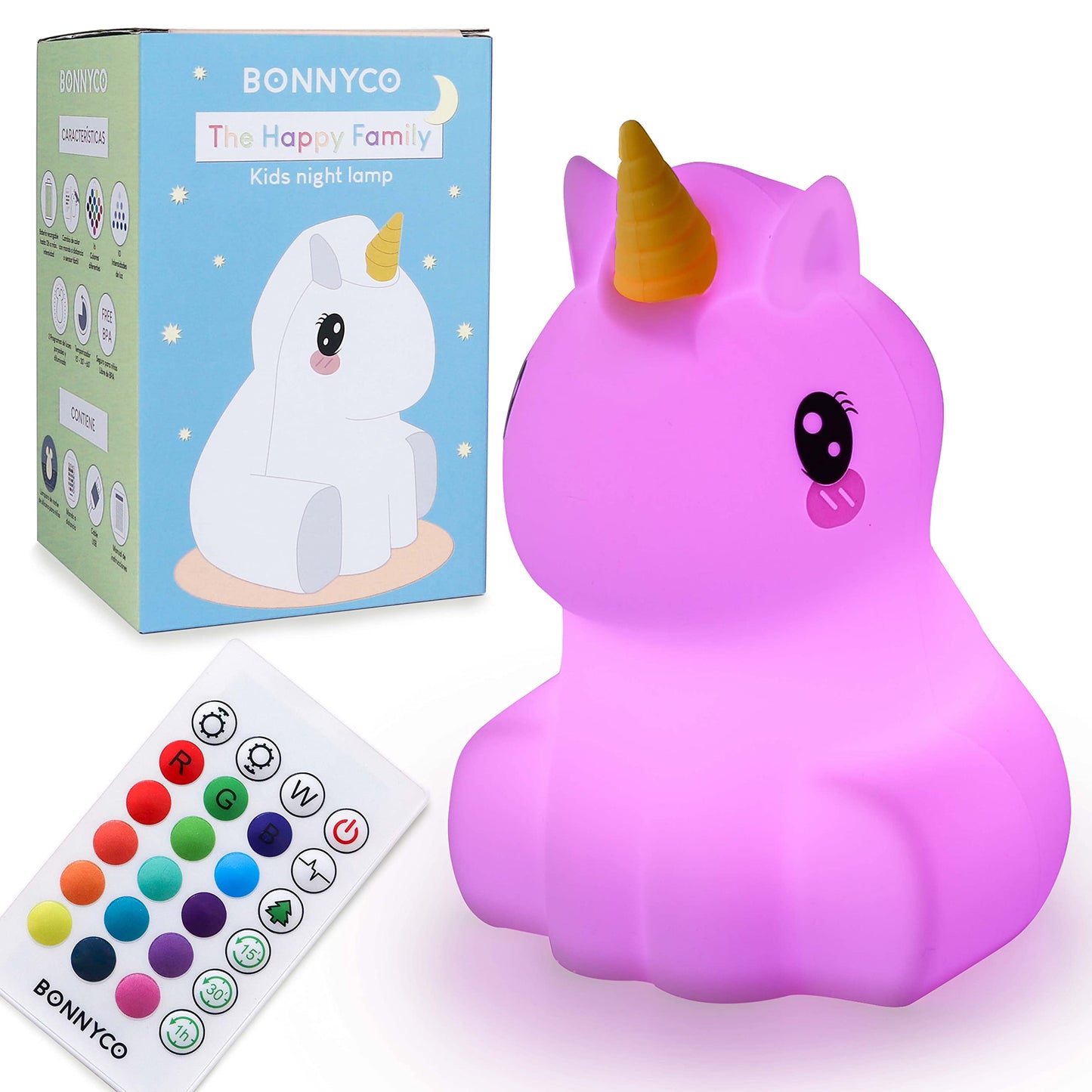 BONNYCO Night Light Kids with Remote & Touch Control 16 Colours Unicorn Baby Night Light with Timer | Kids Lamp Silicone 100% BPA Free | Cute Lamp Nightlights for Bedroom | Gifts for Girls & Boys