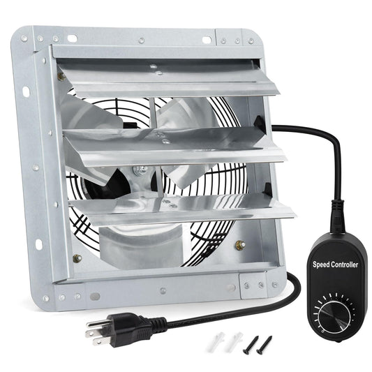 Criditpid 10 Inch Shutter Exhaust Fan with Speed Controller and Power Cord, 820 CFM 1650 RPM Wall Mounted Metal Exhaust Fan for Attic, Greenhouse, Garages, Barn, Workshop, Chicken Coop Ventilation