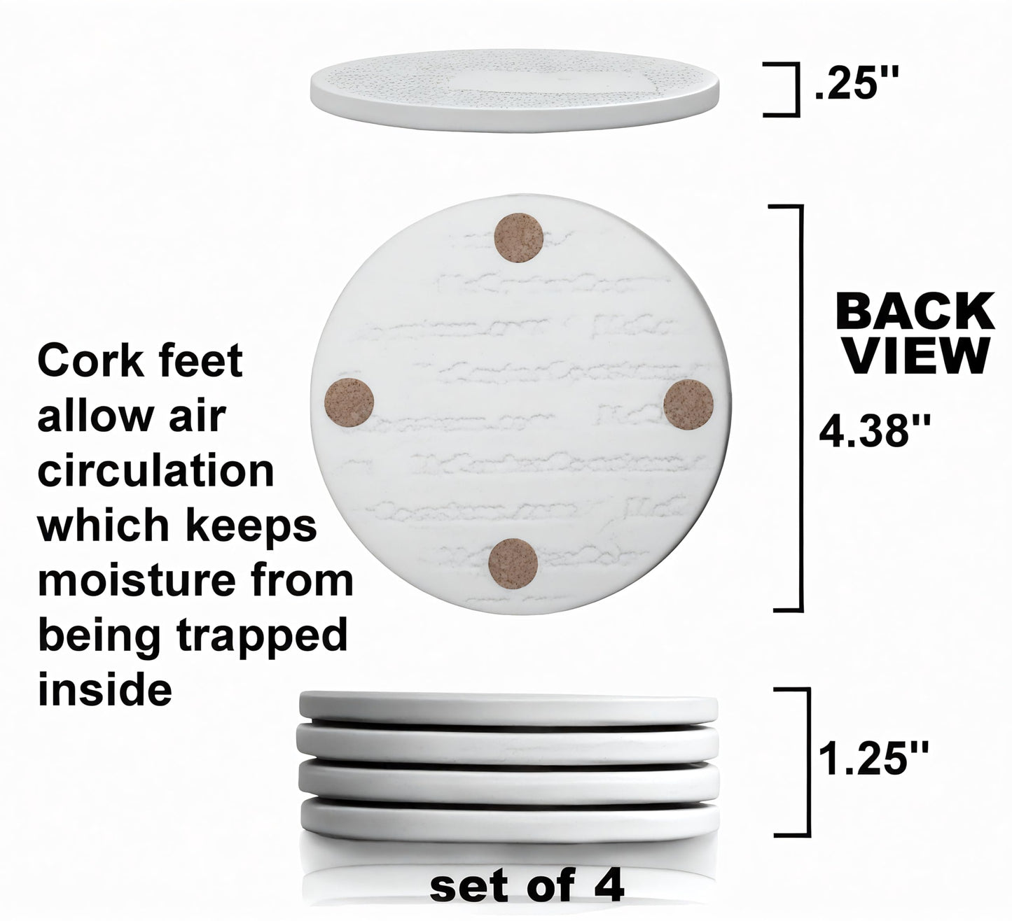 McCarter Coasters Mixed Shells Absorbent Drink Coasters - Handmade Stone Coasters - 4.38 inch Round (4pc) - Made in USA