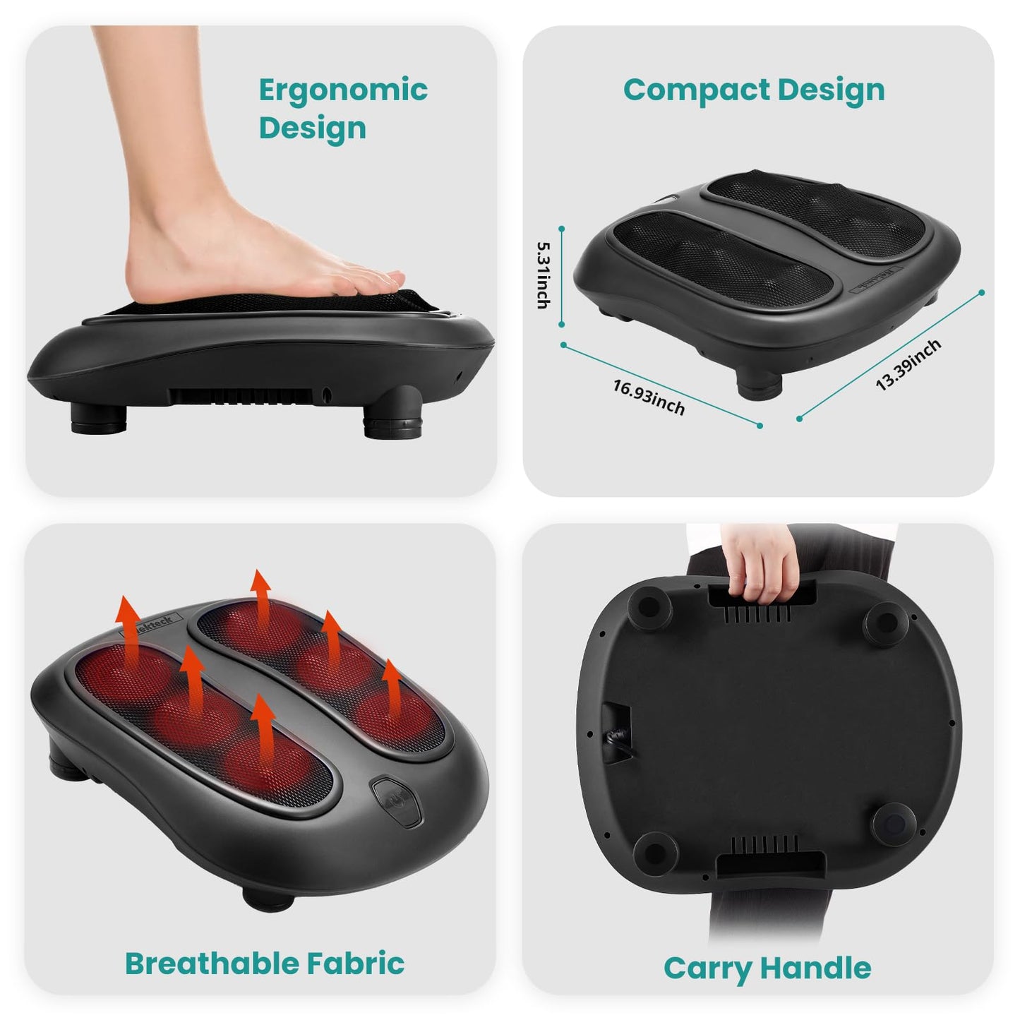 Nekteck Foot Massager with Heat, Shiatsu Heated Electric Kneading Foot Massager Machine for Neuropathy, Plantar Fasciitis, Feet Massage for Pain Relief, Circulation, Ideal Gifts for Man Woman Her Him