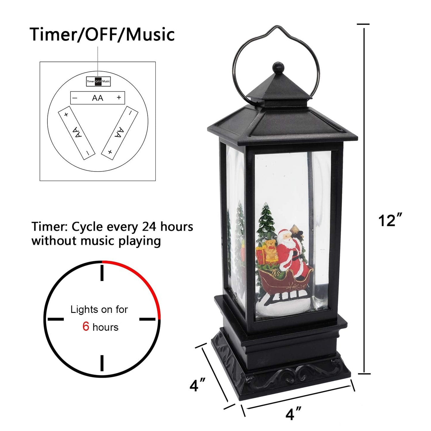 Eldnacele Singing Battery Operated & Plug-in Musical Lighted Christmas Snow Spinning Water Glittering Snow Globe Lantern Home Decoration and Gift, Santa Claus