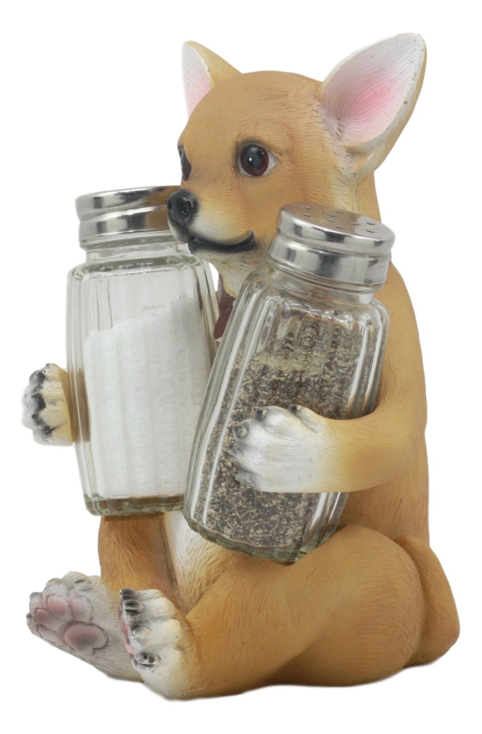 Ebros Picante Teacup Tan Chihuahua Puppy With Collar Salt And Pepper Shakers Holder Figurine Set 6.25"H Chi Chi Taco Dog Animal Pet Pal Kitchen Dining Bar Accent Sculpture