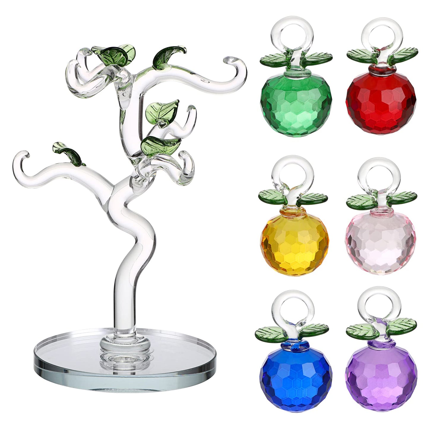 OwnMy Crystal Apple Tree Ornament Artificial Apple Tree Figurine Decorative Apple Tree Collectible, Glass Apple Tree Paperweight Table Decoration Centerpiece for Living Room Home Office Birthday Gift