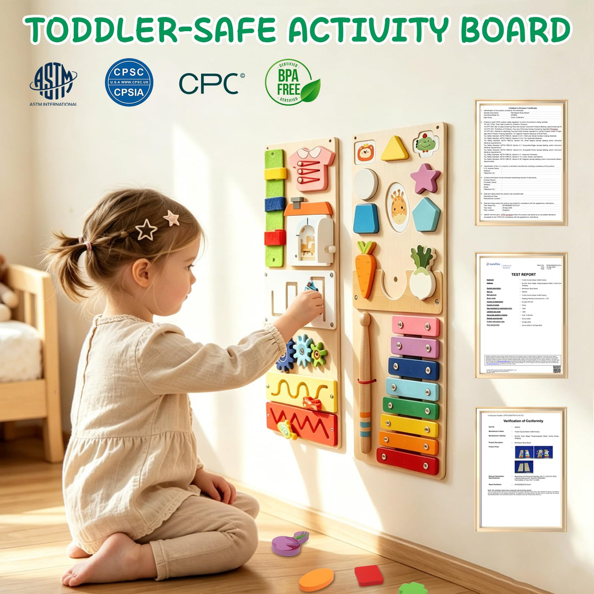 Montessori Busy Board for 1 Year Old, 2 Pcs Wooden Sensory Toys for Toddlers 1-3, Preschool Learning Activities Game for Fine Motor Skills, Birthday Easter Gifts for 1 2 3 4 Years Old Baby Boys Girls
