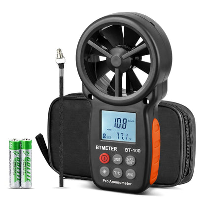 Digital Anemometer Handheld - BTMETER BT-100 Wind Speed Meter Gauge, Accurately Measure Wind Velocity Temperature Speed for CFM with MAX/MIN/AVG, Backlight LCD, HVAC