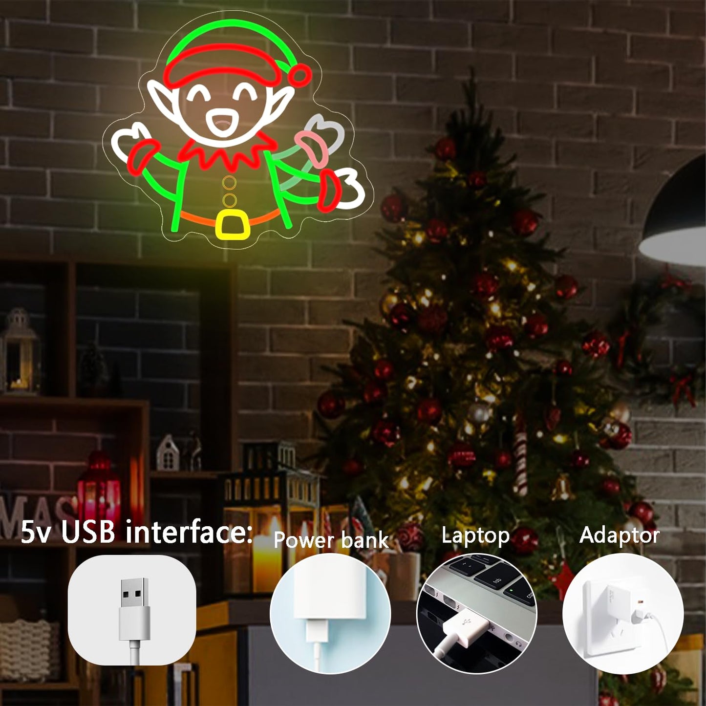 Elf Waving Christmas Neon Sign Elf Neon Sign Dimmable Christmas Led Sign for Wall Decor christmas Neon Window Lights for Holiday Party Bedroom Living Room Window Gifts