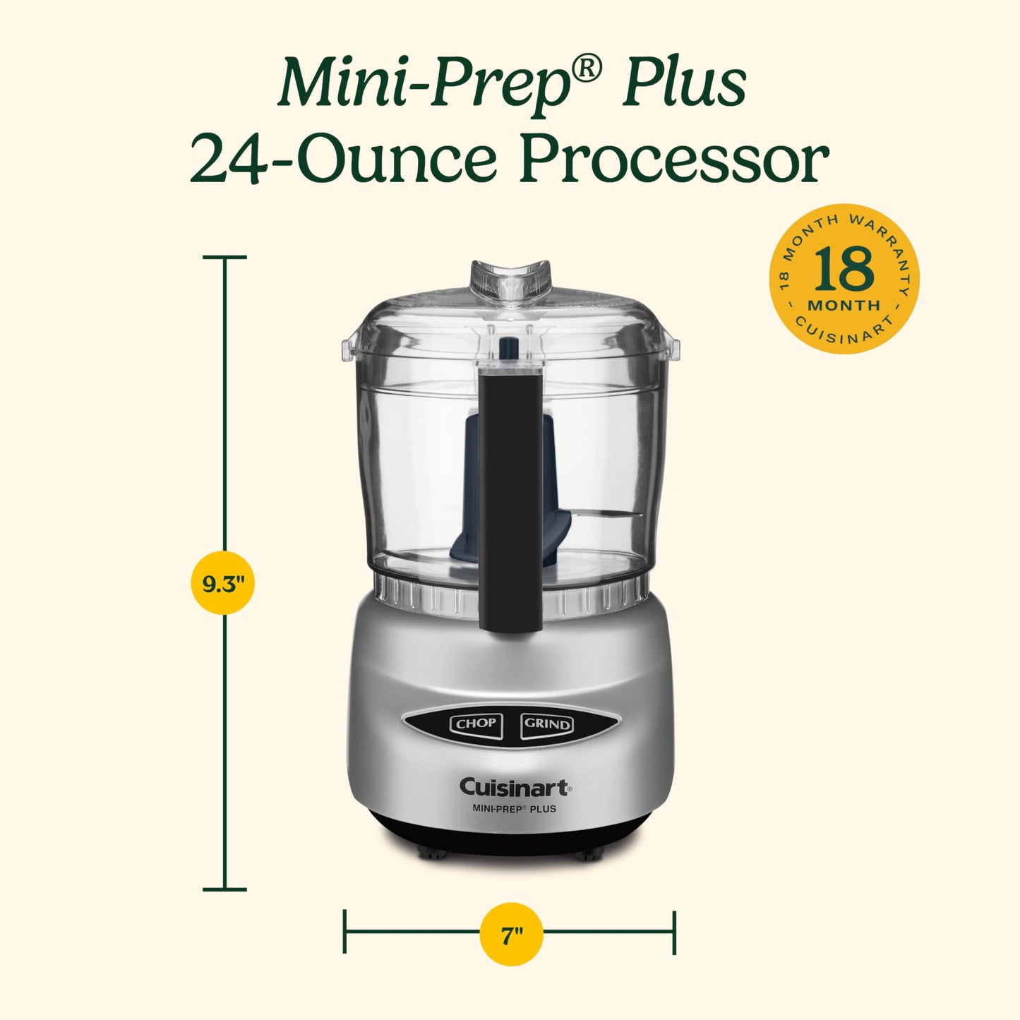 Cuisinart Mini-Prep Plus Food Processor, 24-Ounce Mini Food Processor to Chop Herbs, Vegetables, and Hard Cheese, 24-Ounce Work Bowl, Reversible Stainless Steel Blade, DLC-2ABC, Brushed Chrome