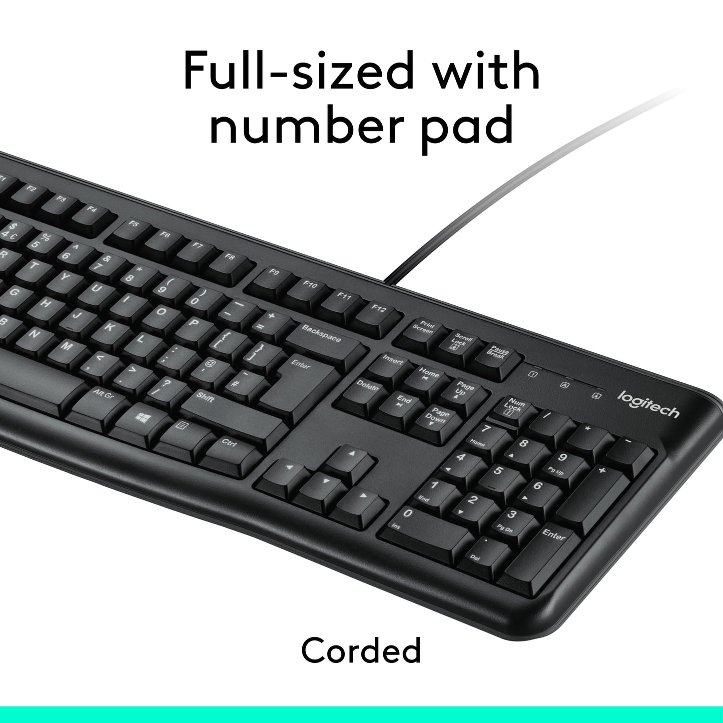 Logitech MK120 Wired Keyboard and Mouse Combo for Windows, Optical Wired Mouse, Full-Size Keyboard, USB Plug-and-Play, Compatible with PC, Laptop, QWERTY UK English Layout - Black