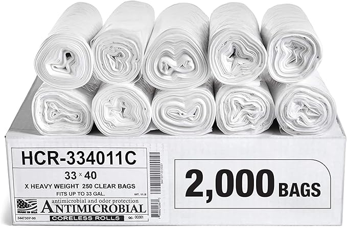 Aluf Plastics High Density Trash Bags, 33 Gallon, 11 Micron,