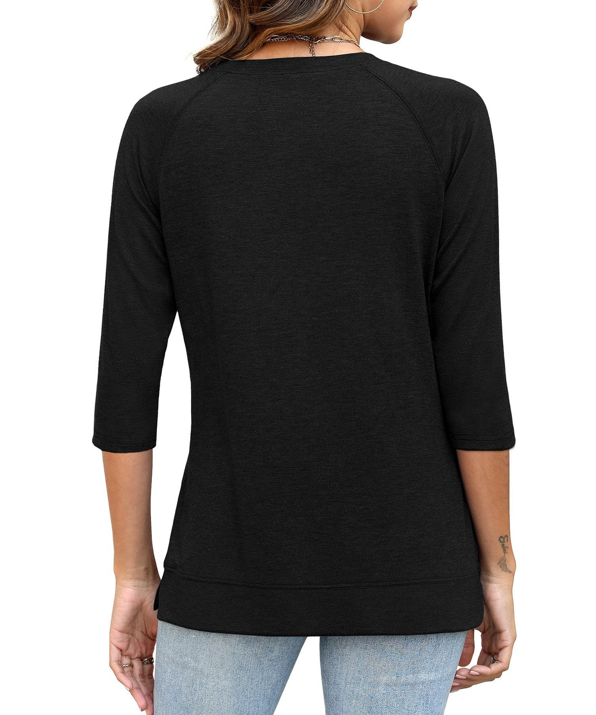 JomeDesign Womens Tops 3/4 Sleeve Crew Neck T-Shirts Dressy Casual Tunic Blouses Black