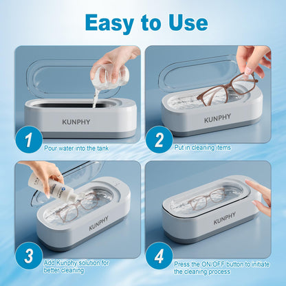 KUNPHY Ultrasonic Jewellery Cleaner, Ultrasonic Cleaner Machine 12oz 46KHz, Professional Sonic Cleaner with One-Touch Operation, Ultrasonic Cleaner for Rings, Glasses, Jewelry, Dentures