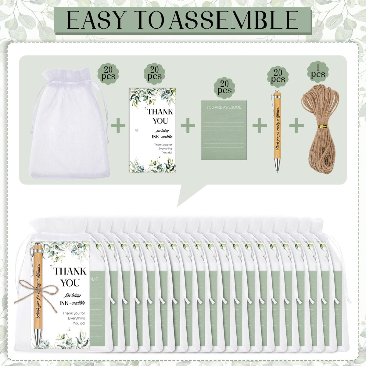 woric 20 Set Employee Appreciation Gifts Bulk Thank You Gifts with Bamboo Thank You Pens Inspirational Sticky Notes and Cards Easter Gift for Staff Volunteer Team Office Coworker Teachers