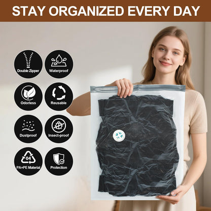 DUORAN 12 Pack Vacuum Storage Bags,Space Saver Bags for Clothing,Comforters,and Bedding,Includes 2 Jumbo, 2 Large, 2 Medium, 2 Small/4 Roll Bags,Compression for Closet & Travel, With Electric Pump