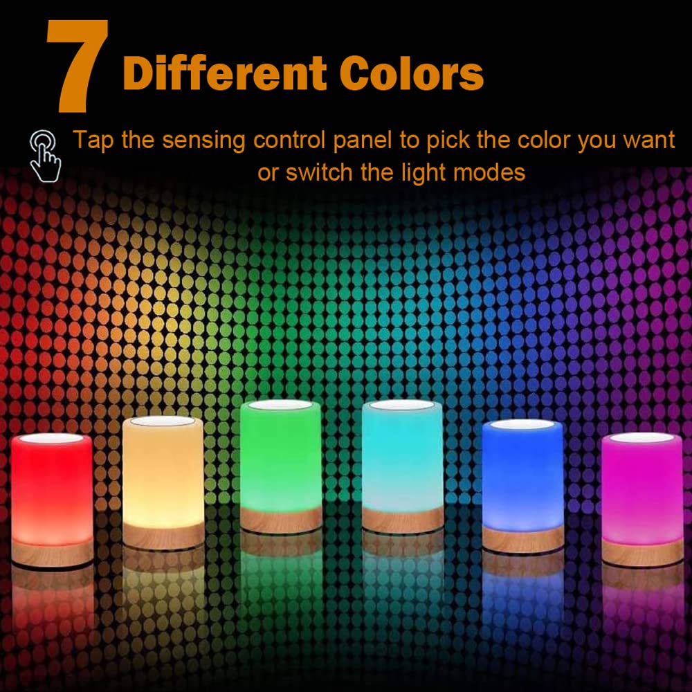 Caxmtu LED Night Light Touch Lamp Bedside Table Lamp for Kids Bedroom Rechargeable Dimmable Warm White Light + RGB Color Changing