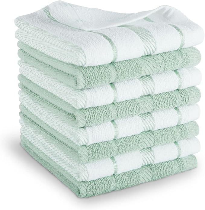 KitchenAid Albany Dishcloth 8 Pack Set, Pistachio/White