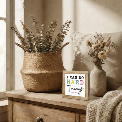I Can Do Hard Things Sign, Inspirational Deocr, Wood Box Decor Desktop, Motivational Gift For Man Women, Sarcastic Positive Affirmations Decor, Farmhouse Home Office Decoration
