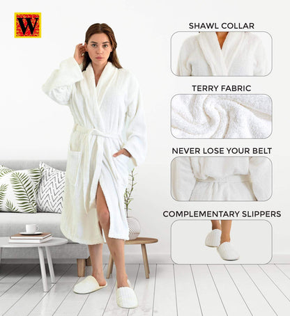 Westlane Linens 100% Egyptian Cotton Terry Toweling Bathrobe with complimentary Slippers, Hotel & Spa Quality Unisex Dressing Gown Bath Robes for Men & Women