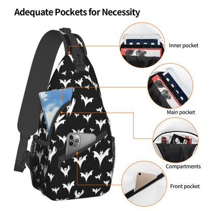 Halloween Goth Bats And Moon Sling Backpack Hiking Backpack Crossbody Bag Sports Lightweight And waterproof Chest Bag Shoulder Bag For Women Men