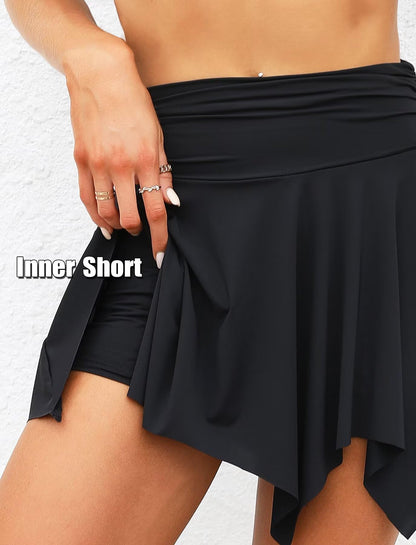 TZLDN Womens Mini Skirt Y2k Fairy Asymmetrical Flowy High Waisted Trendy Pleated Sexy Festival Skorts Skirts Black - Medium