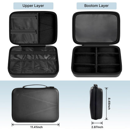 Comecase Electronics Organizer Travel Case for MacBook Pro/Air Power Adapter, Double Layer Tech Bag with 5 Dividers for iPad Mini/Air (up to 11"), Cables, Magic Mouse, Power Bank & SSD - Black