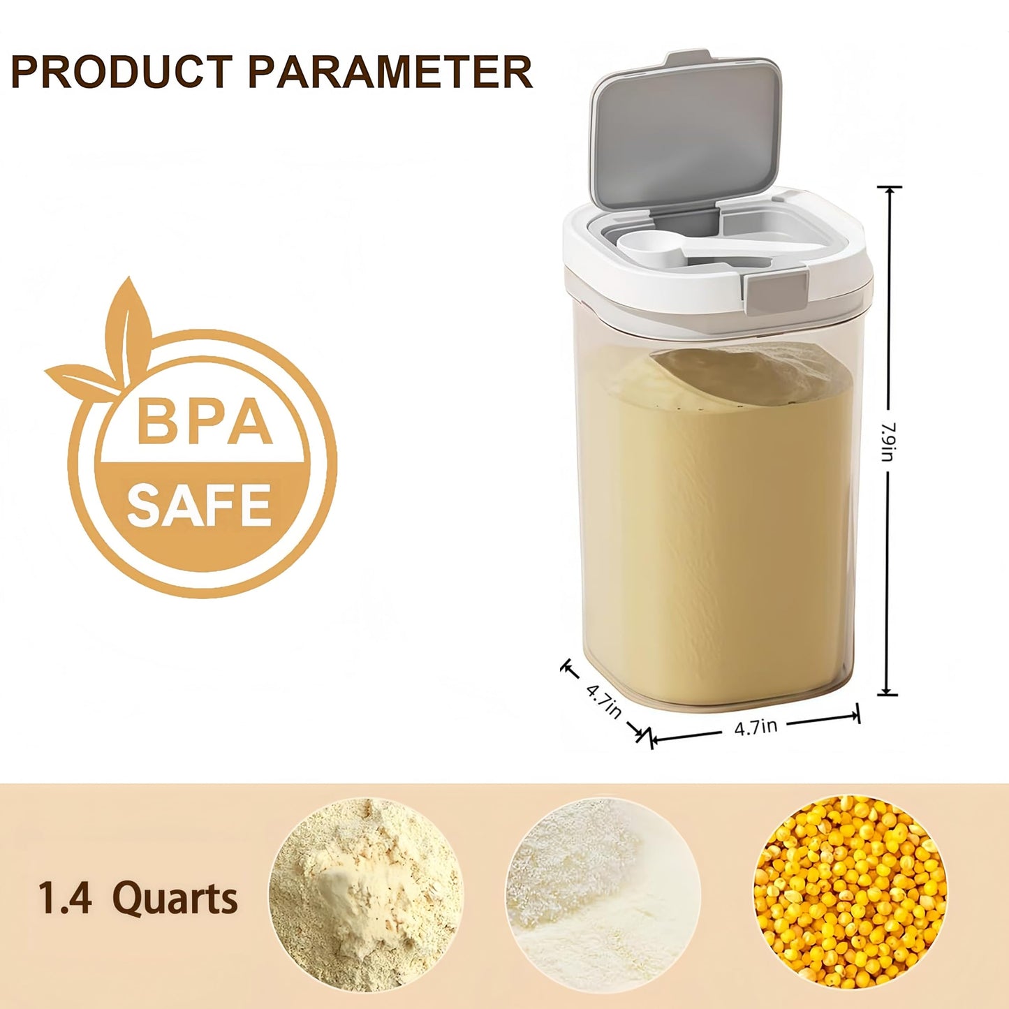 Micyples Formula Container to go-1800ml Travel Dispenser BPA Free Airtight Container with Spoon & Layered Storage,Sealed Lid,Stackable,Easy-Clean,Ideal for Coffee,Flour,Sugar,Cereal,Milk Powder(61oz)