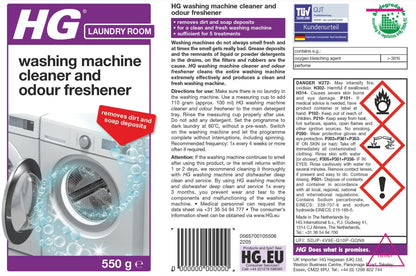HG Washing Machine Cleaner & Odour Freshener, Washer Cleaning Service Liquid Deodouriser & Descaler, Cleans & Removes Unpleasant Smells, Heavy Duty Professional Formula – 550g (657055106)