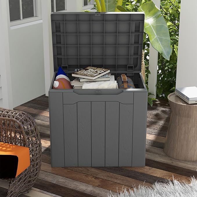 Patiowell 30 Gallon Resin Deck Box, Outdoor Storage Box for Patio Furniture, Deliveries, Pool Supplies,Waterproof and Lockable, Grey