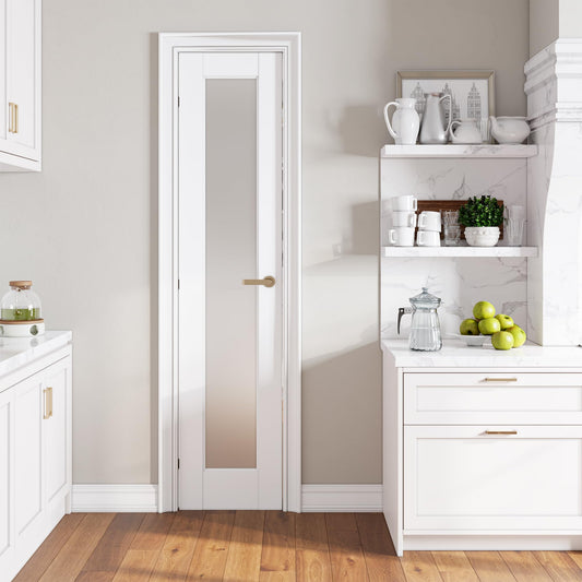 SMARTSTANDARD 18" x 80" French Interior Door, Tempered Frosted Glass Slab for Pantry, French Doors, Pocket Doors, Solid Core Interior Door Without Hardware Kit, White