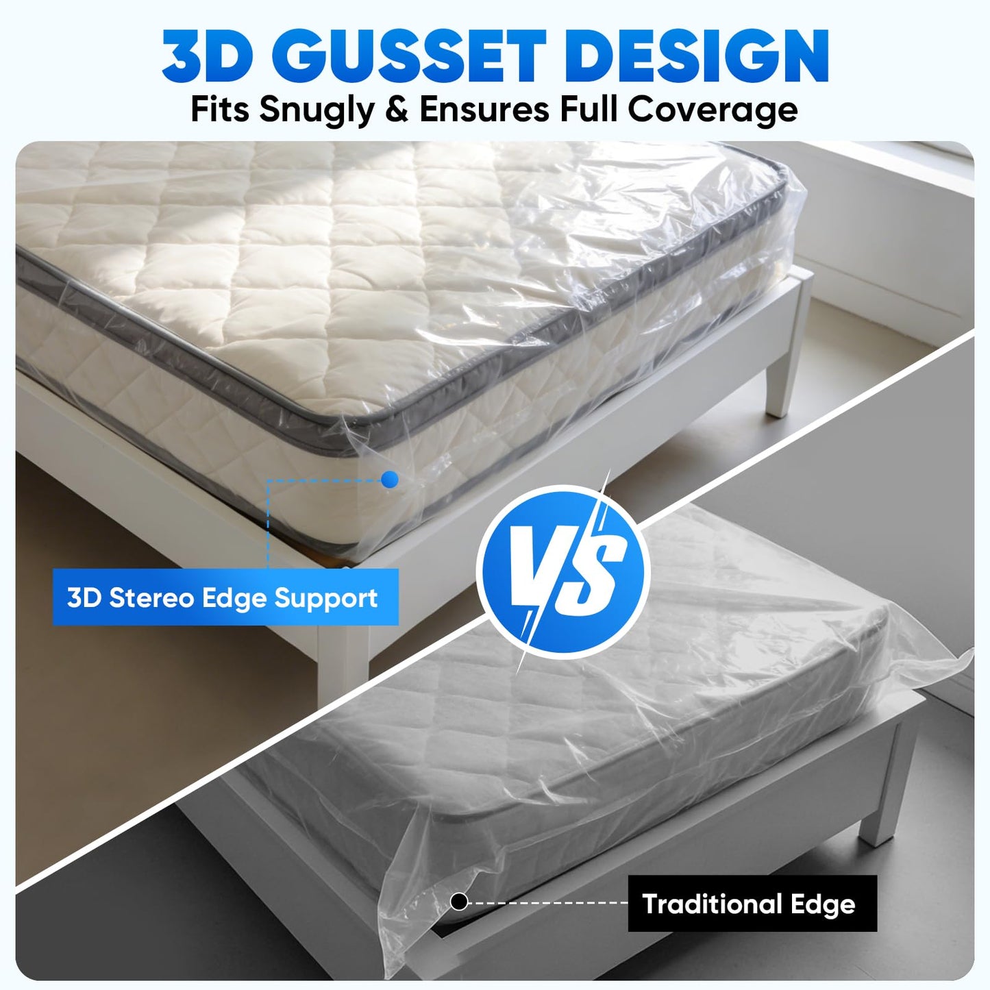 TICONN 2PK Plastic Mattress Bag for Moving Storage, Waterproof Mattress Protector Cover, Heavy-Duty Mattress Moving Supplies (1.5 mil, Queen)