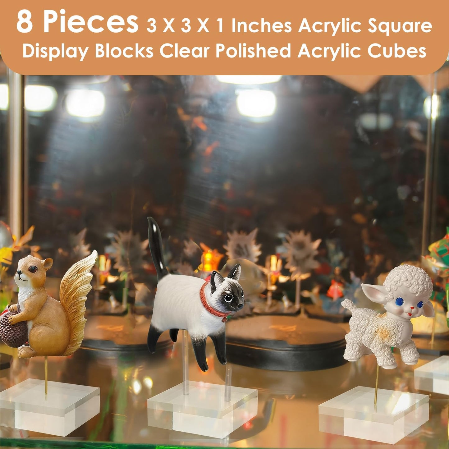 Vicenpal 8 Pcs Acrylic Square Display Block Clear Polished Cube Jewelry Stand Solid Acrylic Pedestal Stand Crystal Ring Showcase Holder Display Base for Riser(3 x 3 x 1 Inch)