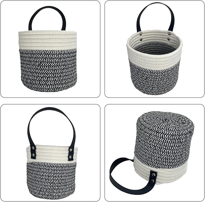 Cotton Rope Hanging Baskets for Organizing 2 Pcs Round Small Wall Basket