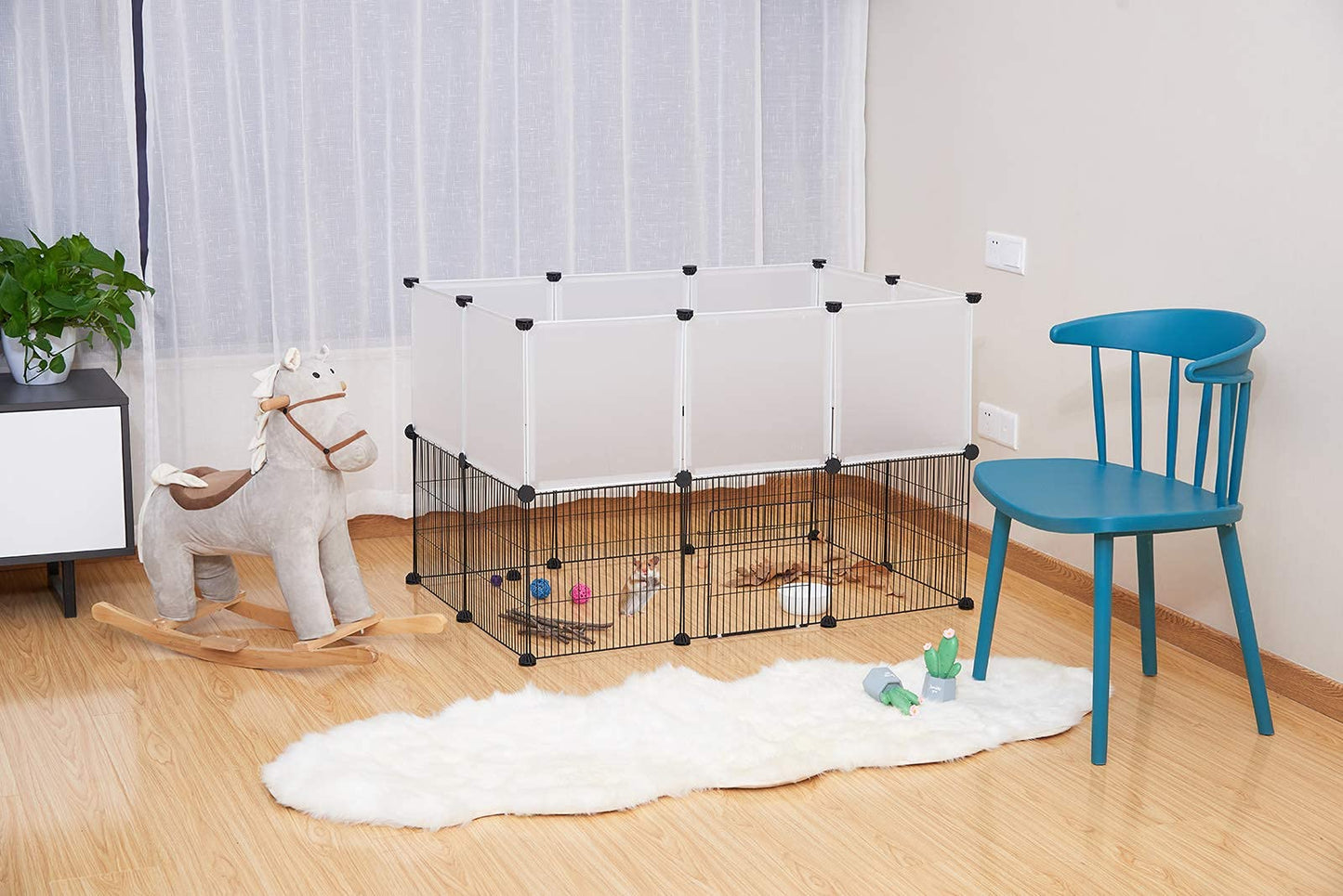 EUGAD Rabbit Playpen Pet Fence with Door, DIY Pet Playpen 20 Panels 35x35cm, 2 Levels Modular Pet Enclosure Fence for Small Animals, Rabbits Exercise Fence,Guinea Pig Cage 107x72x72cm