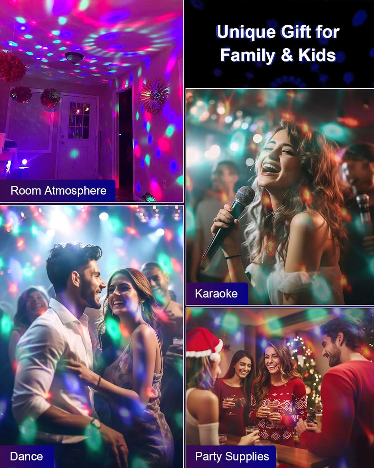 Luditek 2-Pack Sound Activated Party Lights with Remote Control, Disco Ball Light, DJ Strobe Lamp for Home Room Dance Party Supplies White Elephant Gifts Birthday Christmas Halloween Party Decorations