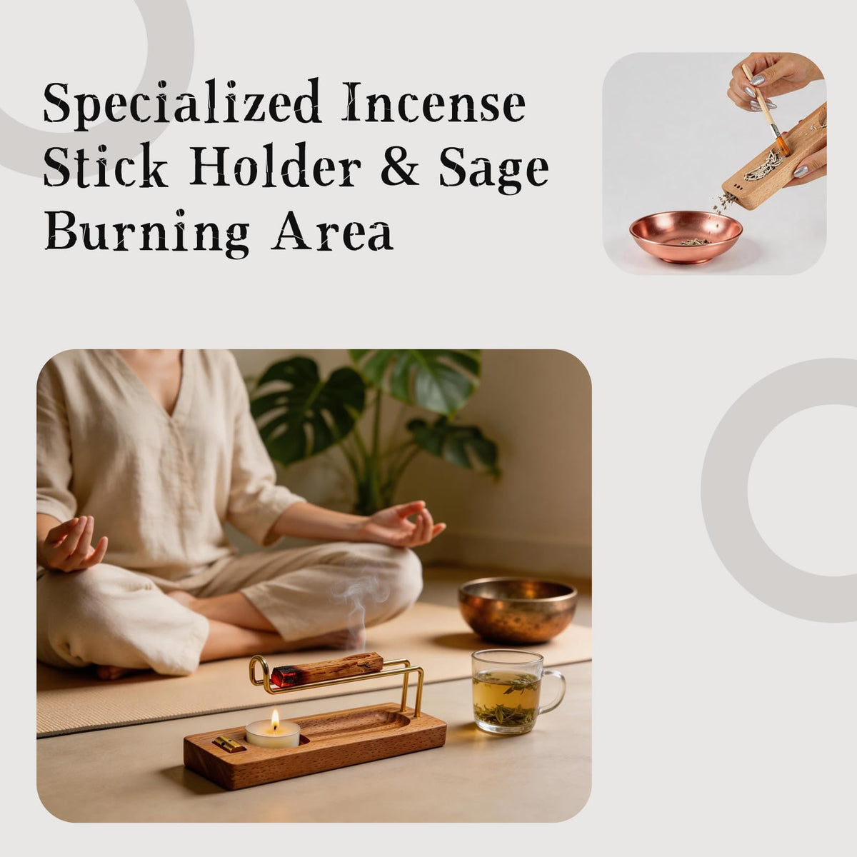 4 in 1 Incense Holder for Sticks & Incense Burner, Durable Sage Holder for Burning, Perfect for Yoga Meditation