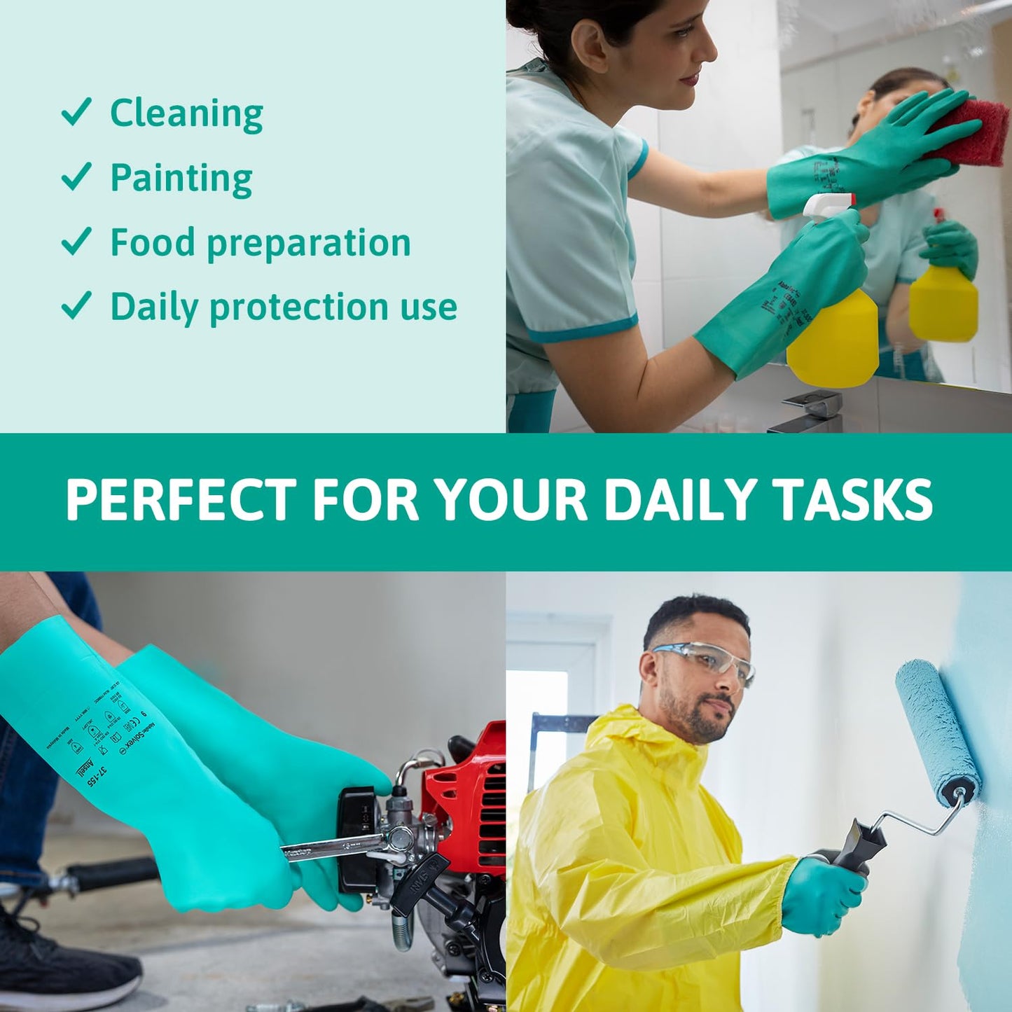 Ansell AlphaTec 37-675, Chemical Resistant Nitrile Gloves, Versatile Waterproof Work Gloves, Food Gloves & Cleaning Gloves with Superior Grip, Latex Free Gloves, Green Nitrile Gloves 2XLarge, 12 Pairs