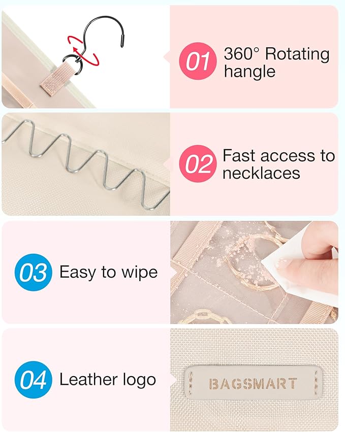 BAGSMART Hanging Jewelry Organizer Storage Roll