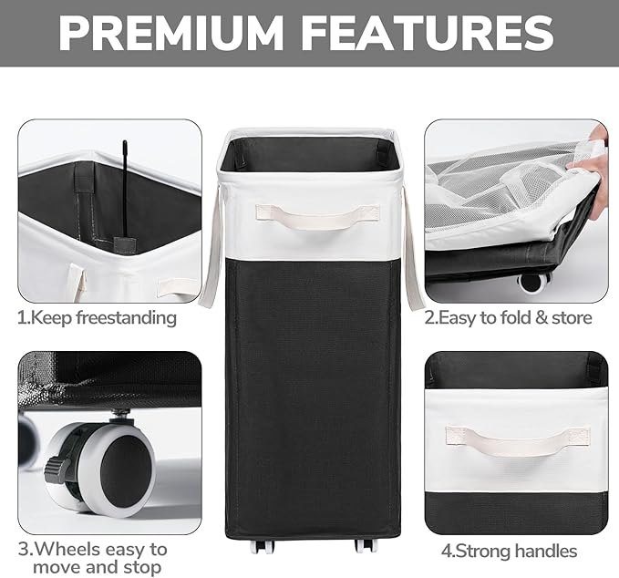 Goodpick Hamper with Wheels 75L 2-Pack, Tall Laundry Basket with Removable Wash