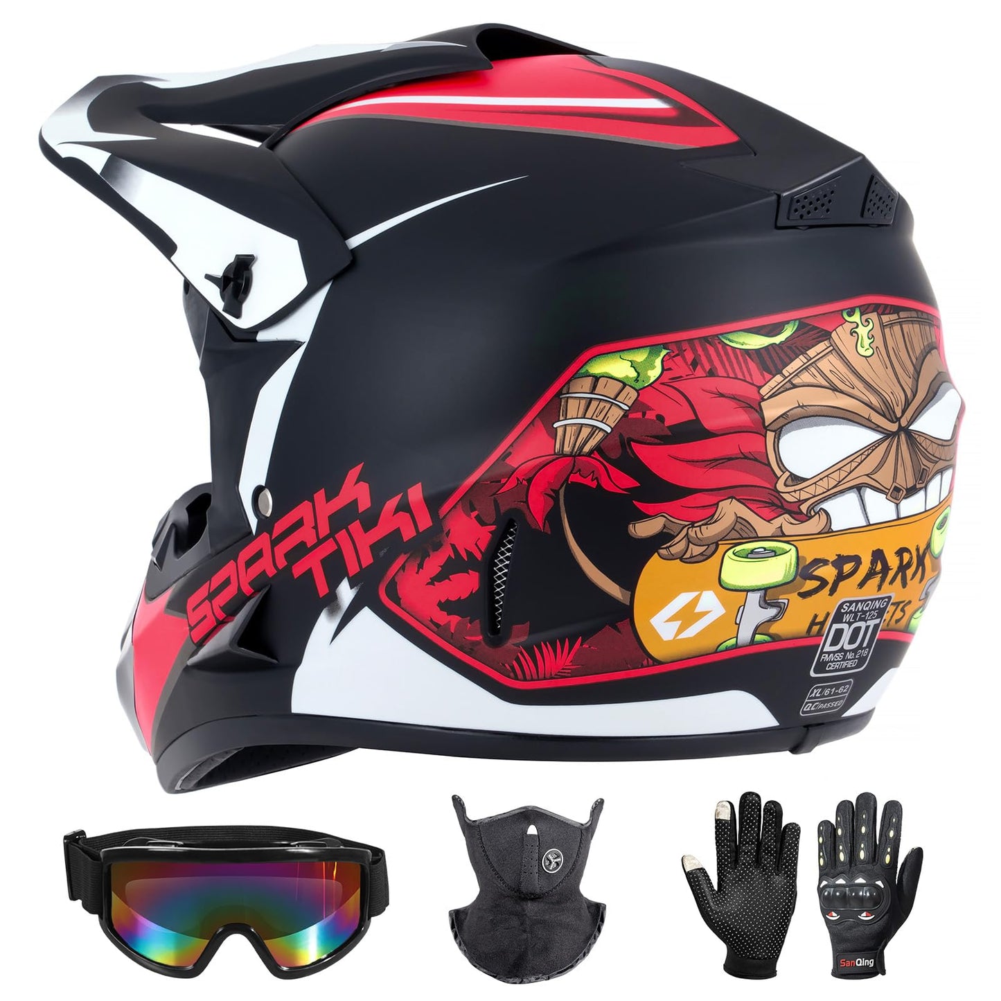 Kids Youth Off-Road Motorcycle Helmet Full Face,Goggles, Gloves & Mask Set,DOT Approved ATV BMX MX Mountain Bike Motocross Gear for Boys Girls Halloween (Red, S)