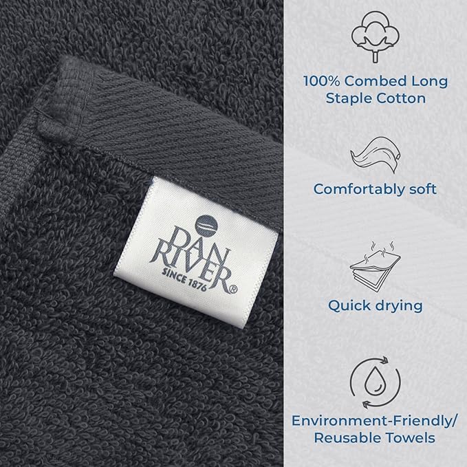 DAN RIVER Bath Towels Set of 4, 27 x 54 Inches, 100% Cotton, Larger & Lighter
