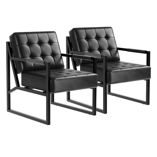 Garvee Accent Chair Set of 2, PU Leather Armchair with Metal Legs, Mid Century, Comfortable and Stylish for Living Room, Bedroom, Reception and Office, Durable Upholstery, Sleek Design