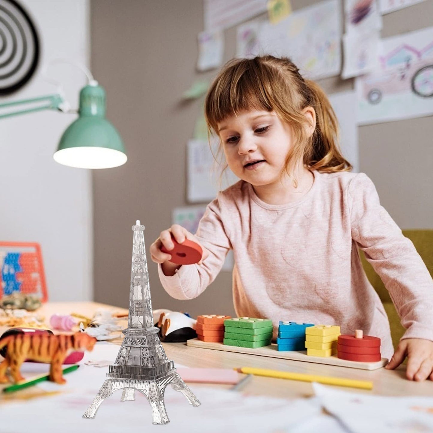 Toyvian Transparent Eiffel Tower 3D Crystal Puzzle Decorative Jigsaw Building Block Model Educational Toy for Toddlers Hands-on Matching and Recognition 1 Set