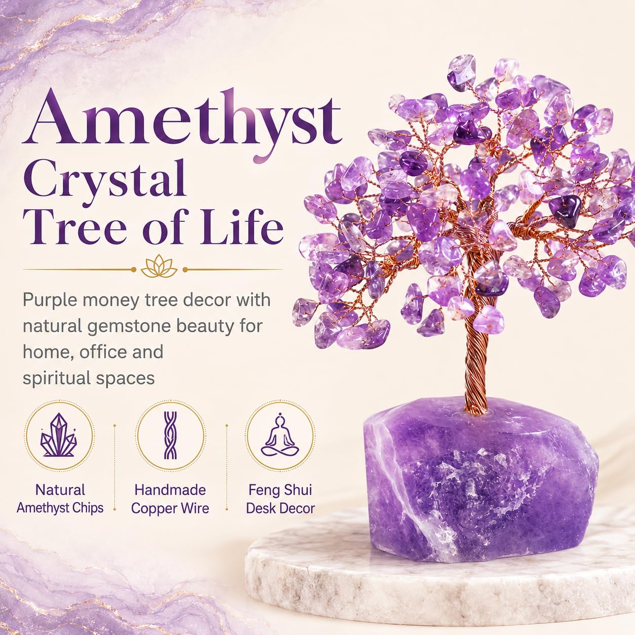 Amethyst Crystal Tree of Life, Purple Money Tree, Crystals and Healing Stones Gemstone Bonsai, Reiki Positive Energy Feng Shui Desk Decor, Spiritual Gifts for Women Mom Sister