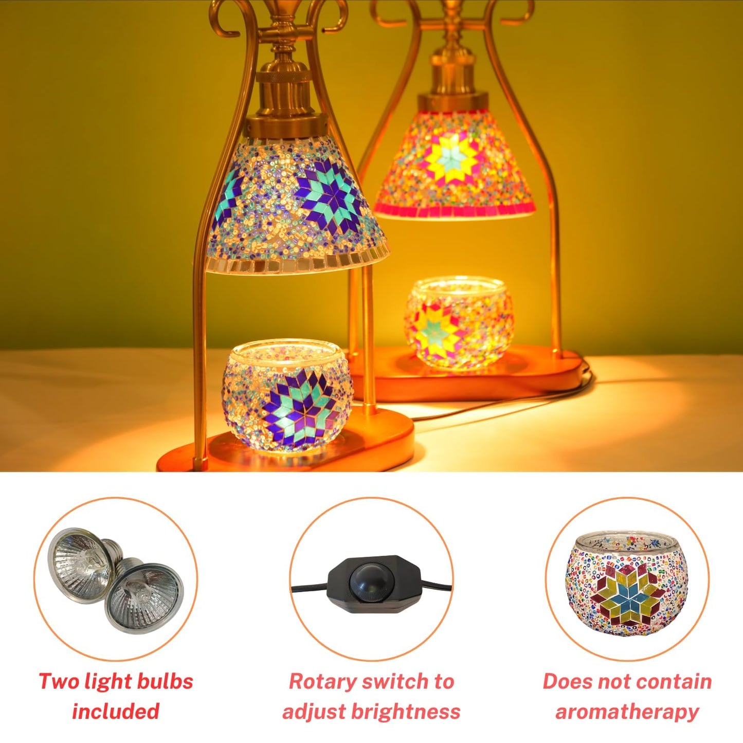 CAutoMart Candle Warmer Lamp Turkish Table Lamp, Mosaic Lamp, Wax Melt Warmer, Moroccan Mosaic Lamps, Antique Design, Adjustable Brightness，Suitable for Mood Lighting for Home Decor
