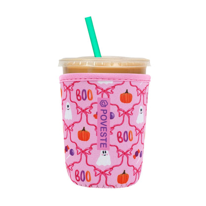 Reusable Neoprene Insulator Sleeve for Iced Coffee & Cold Soda, Coffee Sleeves for Iced & Hot Drinks, Cold Beverage Cooler Compatible with Starbucks, Dunkin (Bow Halloween, Small: 16-18oz)