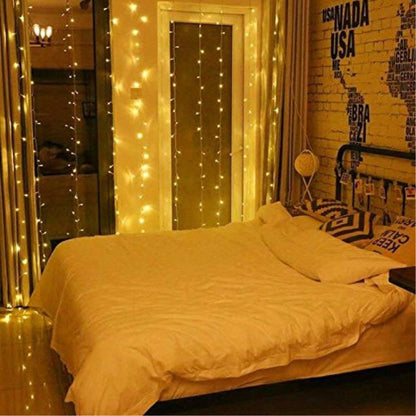 2MX2M Curtain Lights Mains Powered, Window Curtain Light Backdrop Indoor Fairy Lights Plug in for Room, Linkable,204 LED,Remote,Waterproof for Wall Gazebo Xmas(Warm White)