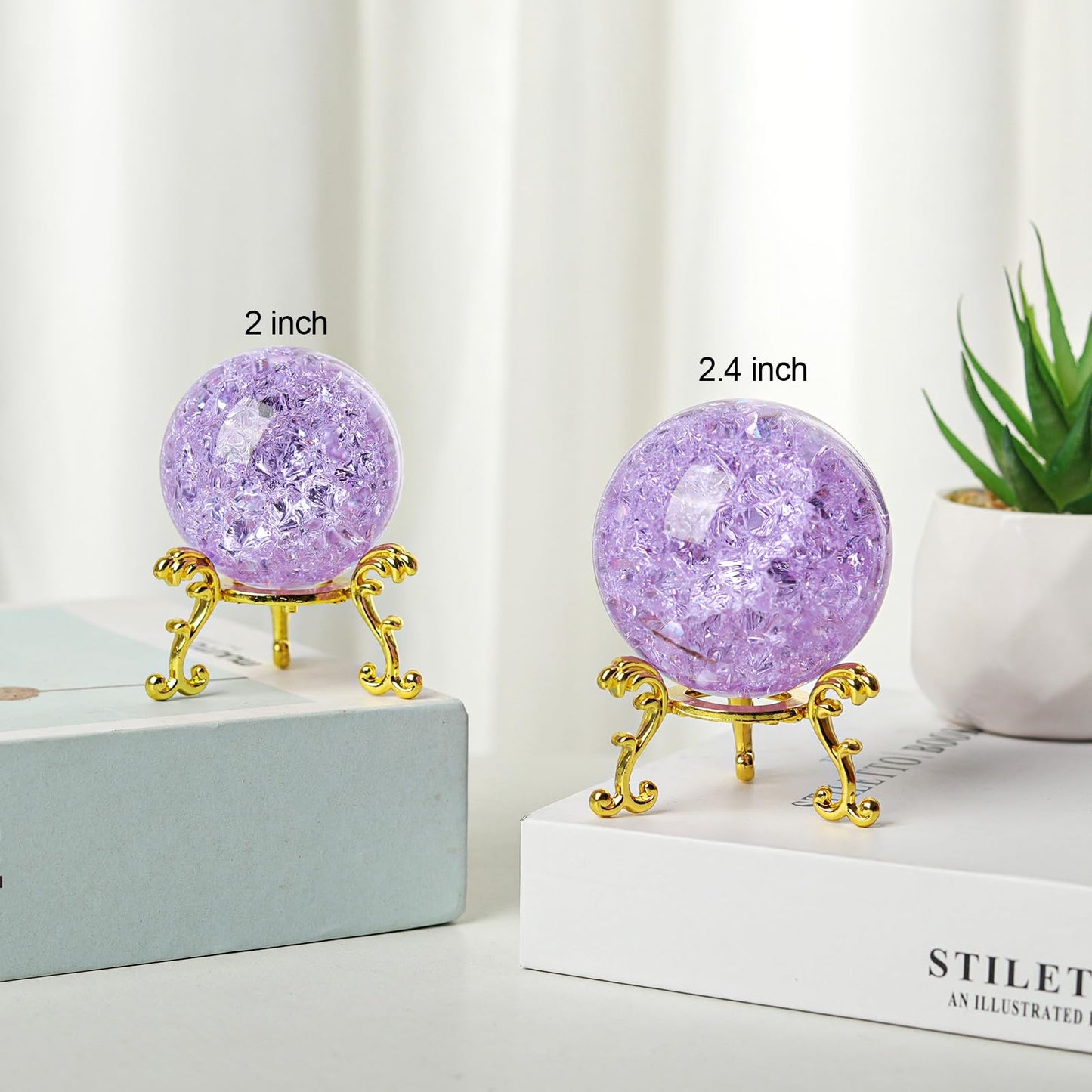 LONGWIN 60mm Ice Cracked Crystal Ball Decorative Glass Ball Home Decor Ornaments (Purple)