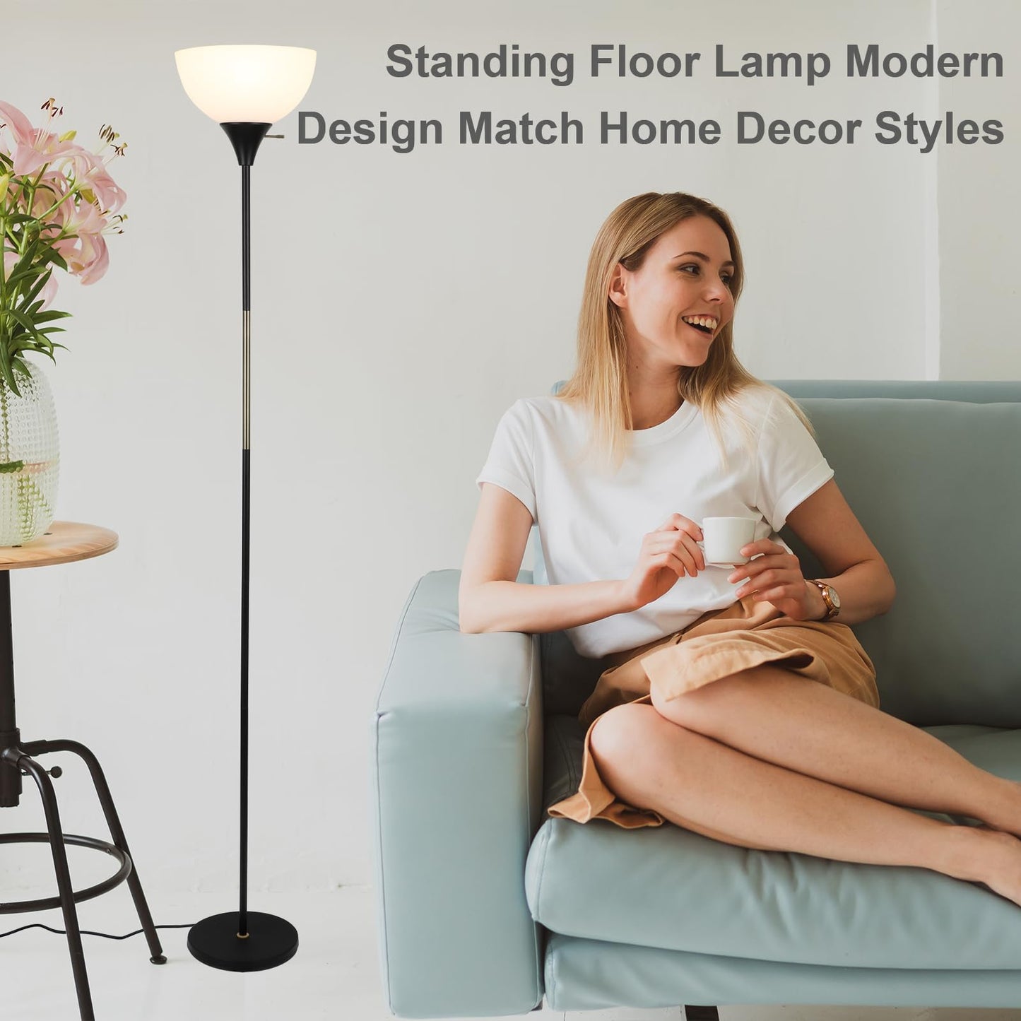 Floor Lamp, Dimmable Standing Lamp, 3 Levels Brightness Led Floor Lamp Rotary Switch Floor Lamps Modern Industrial Lamp with Shade, Tall Lamps for Living Room Bedroom Office Dining Room (Black)