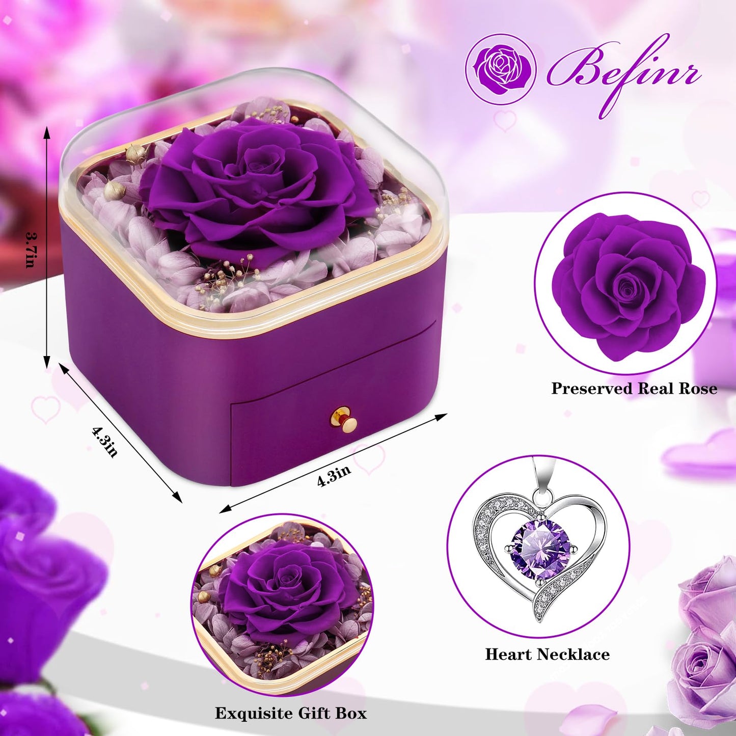 Beferr Valentines Day Gifts for Her Preserved Real Rose with Necklace Eternal Roses Forever Flowers for Delivery Prime Mothers Anniversary Birthday Gifts for Women Mom Grandma Wife Daughter Girlfriend
