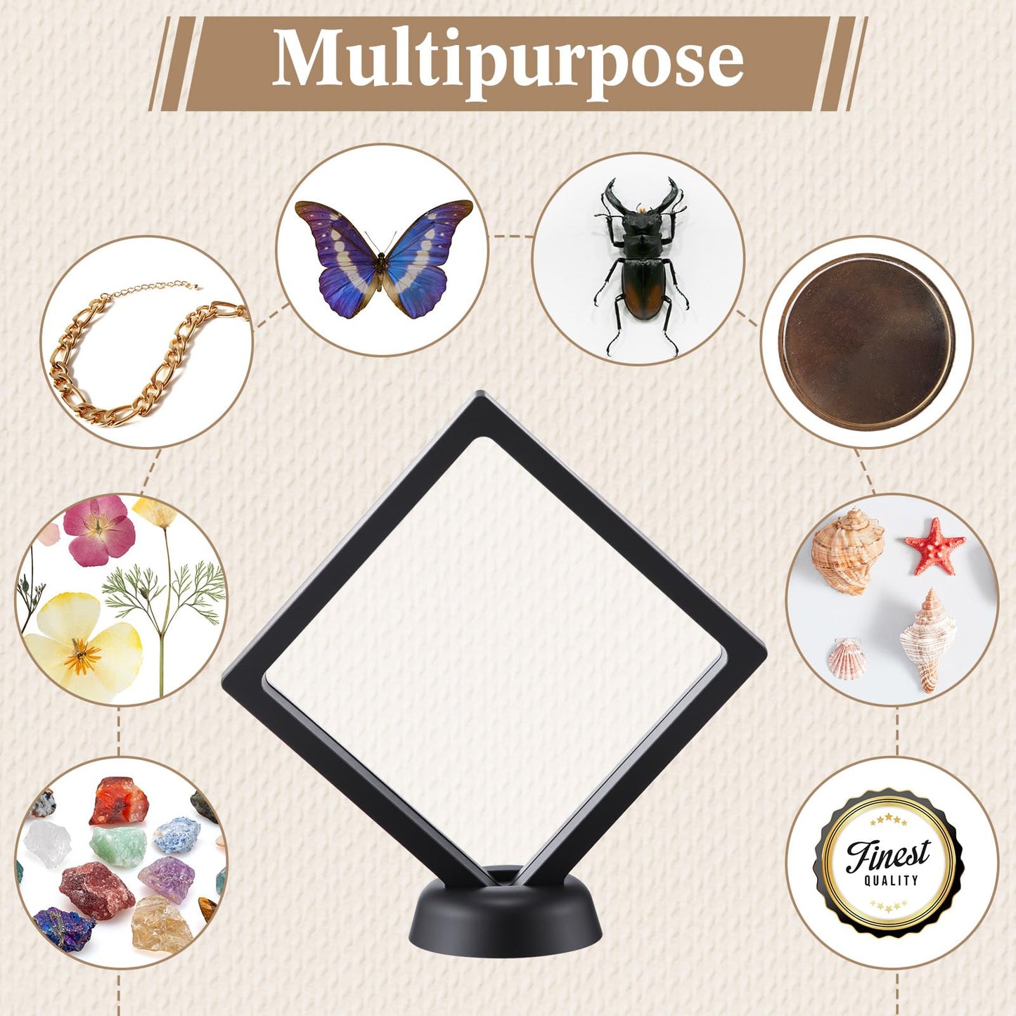 Harloon 12 Pcs 3D Floating Display Case Floating Frame Display Holder Stand Challenge Coin Jewelry Frame Box for AA Medallions Fossil Rock Gemstones Specimen (Black,Two Sizes,Multiple Base)